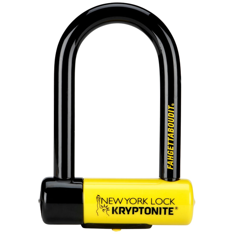 Antivol vélo U à clé New York Fahgettaboudit Mini de Kryptonite en jaune et noir, haute sécurité