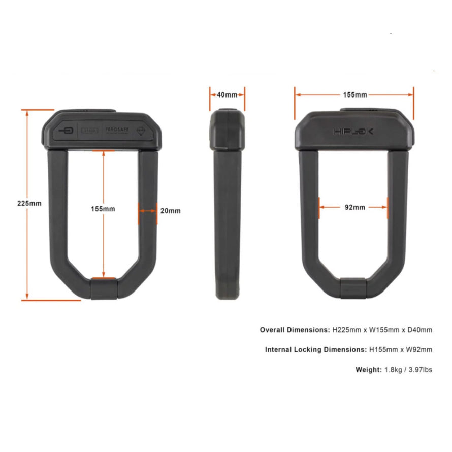 Dimensions antivol vélo électrique Hiplok D1000