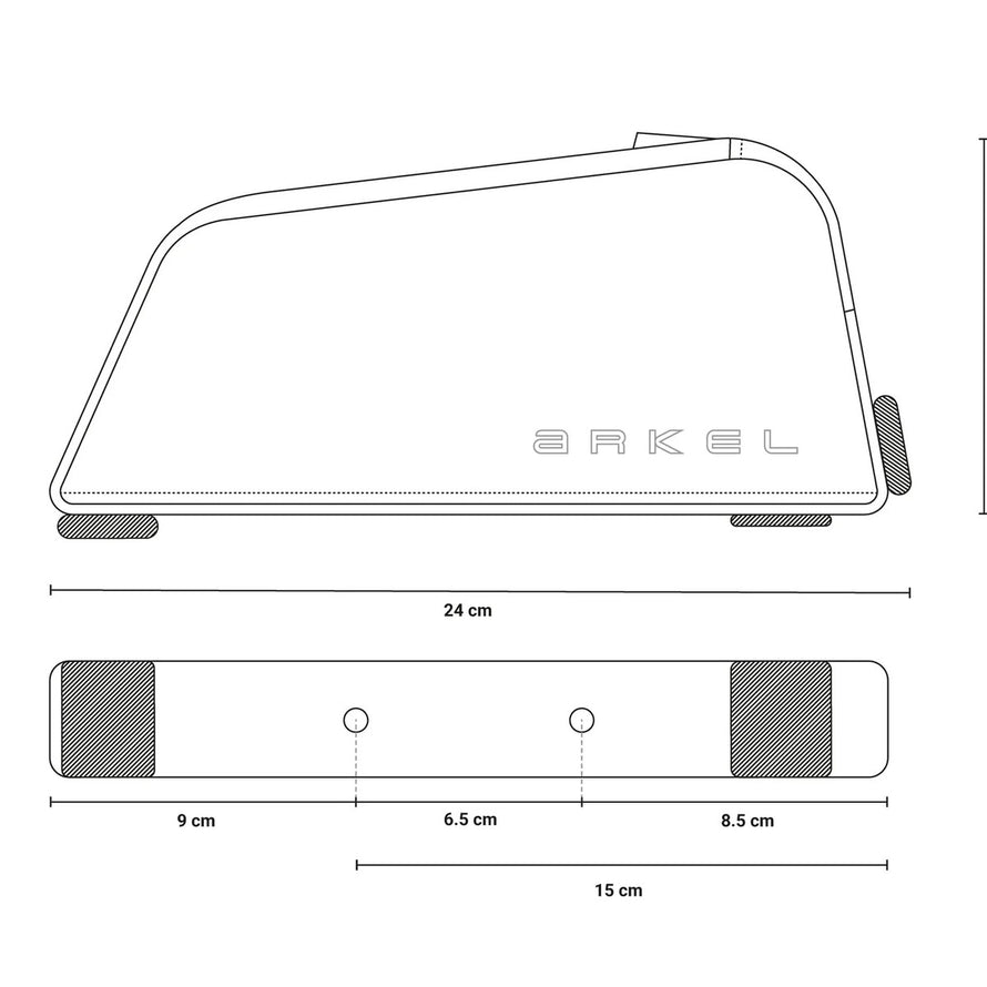 Schema technique sacoche top tube Arkel Taco avec dimensions pour installation sur cadre velo