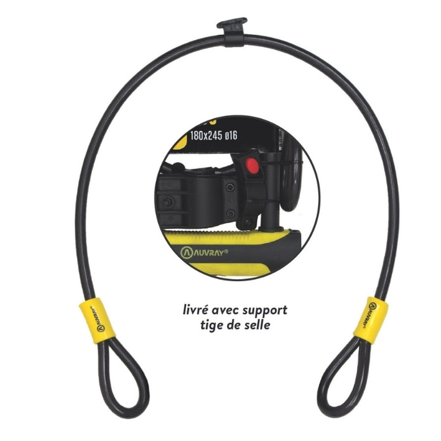 Antivol U 2-en-1 Auvray U ROC avec cable securite et support fixation pour protection optimale du velo