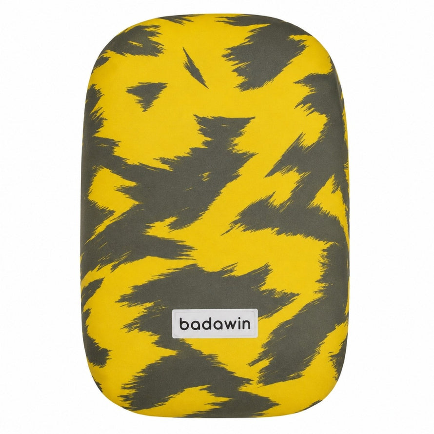 Housse de pluie imperméable et réfléchissante pour sac à dos Badawin modèle jaune avec motif vélo