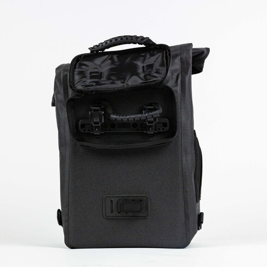 Sac a dos et sacoche velo convertible Badawin Nyx 3-en-1 noir avec fixation rapide et design urbain