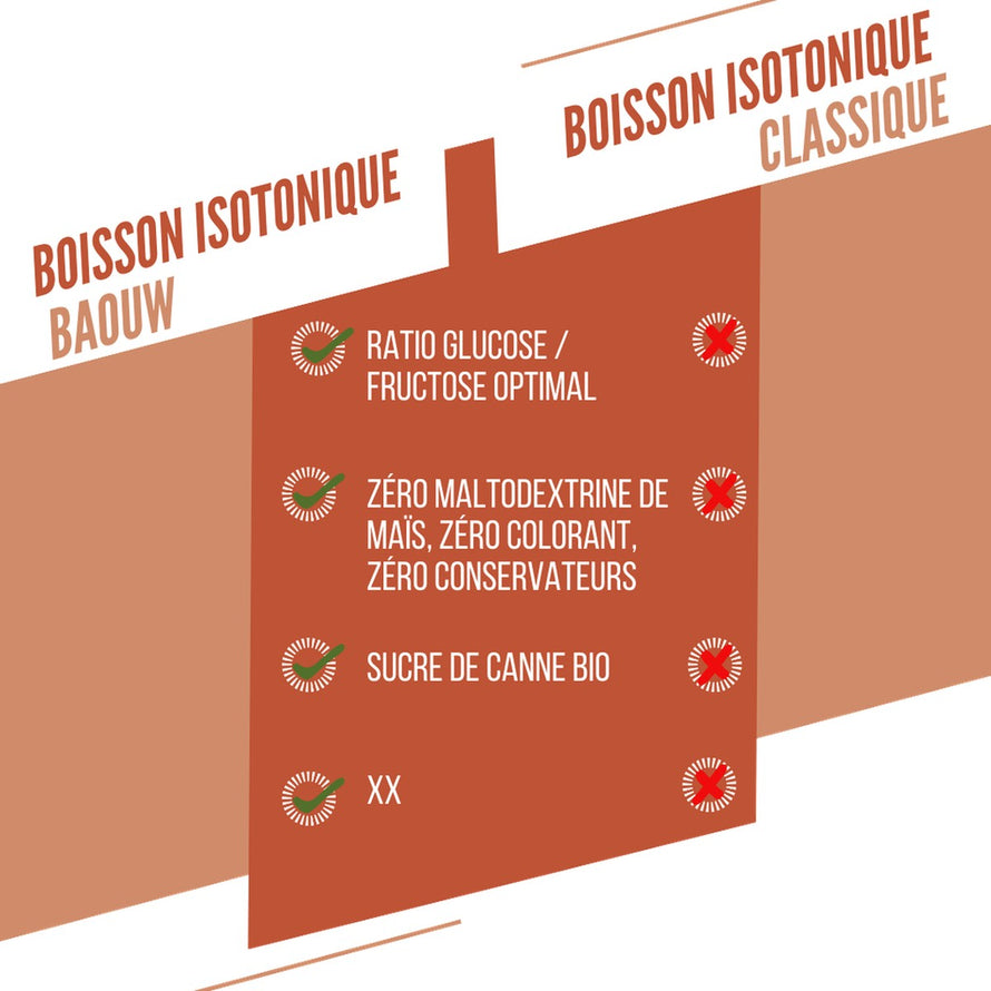 Boisson isotonique en poudre Baouw Pêche Romarin 45 g pour hydratation naturelle et énergie durable