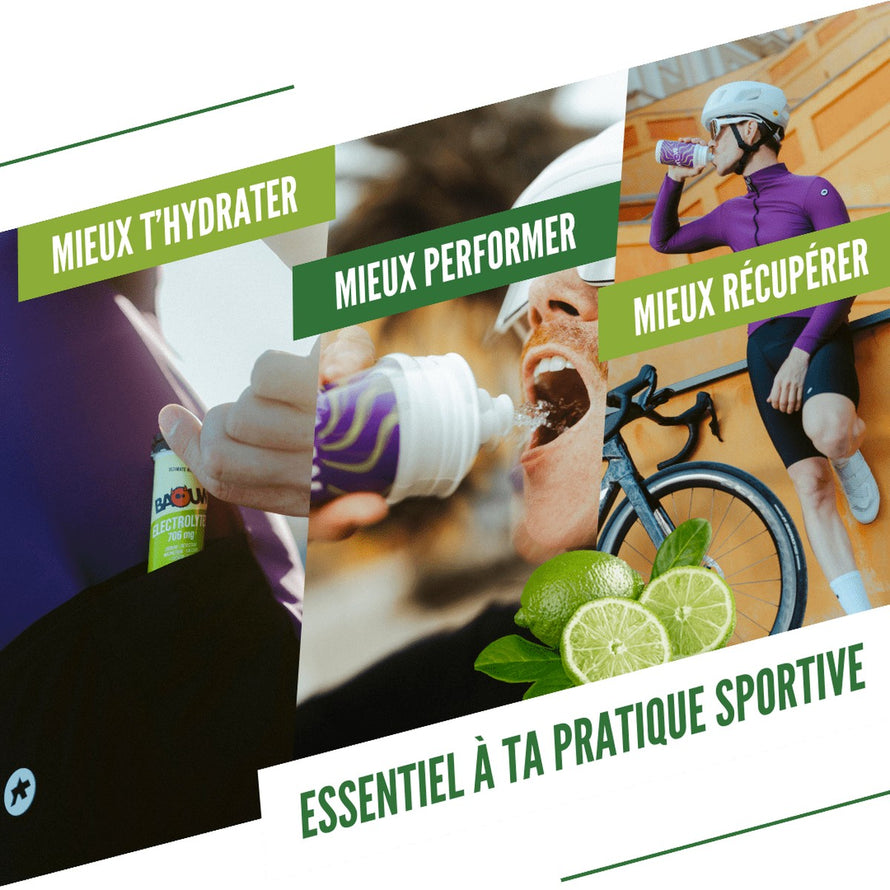 Tubes Baouw citron vert menthe 10 pastilles électrolytes pour hydratation et récupération sportive efficace