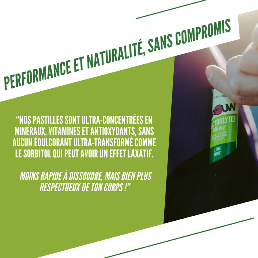 Tubes Baouw citron vert menthe 10 pastilles électrolytes ultra concentrées en minéraux et vitamines pour sportifs