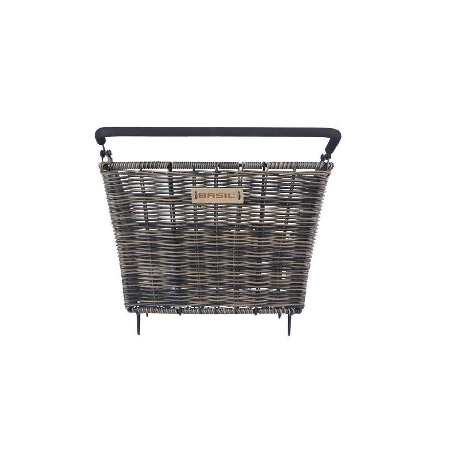 Panier arriere Basil Cento Rattan Look avec fixation rapide compatible MIK et Multi System pour velo urbain