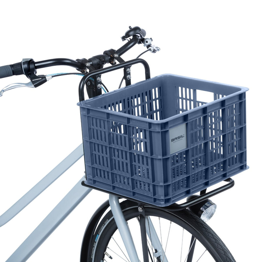 Caisse vélo Basil Crate grise pour porte-bagages, robuste et aérée pour un transport urbain pratique et sécurisé