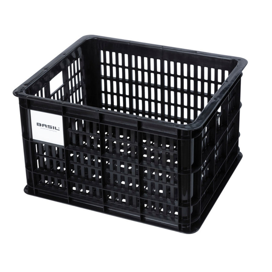 Caisse Basil Crate noire pour porte-bagages vélo, robuste et légère pour un transport urbain efficace