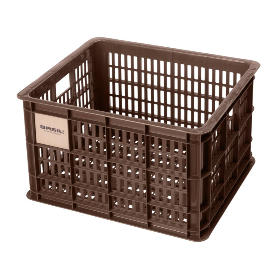 Caisse vélo Basil Crate marron pour porte-bagages, solide et aérée pour un transport urbain sécurisé