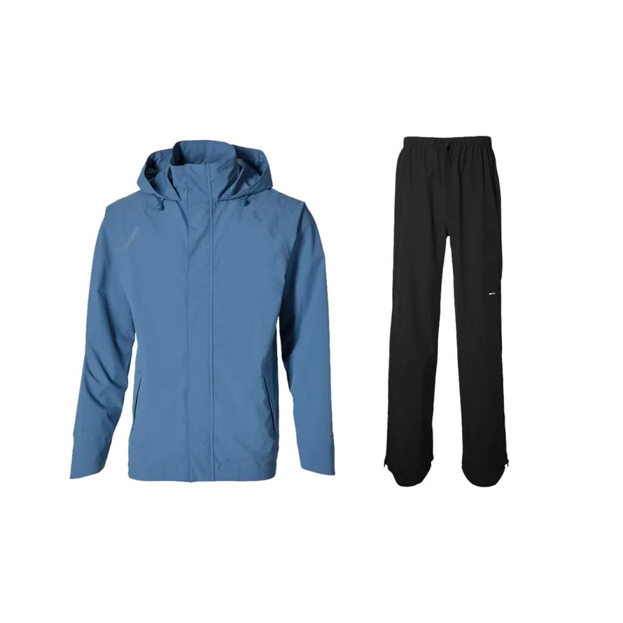 Ensemble pluie vélo Basil Hoga unisexe bleu et noir, veste imperméable et pantalon confortable pour cyclistes