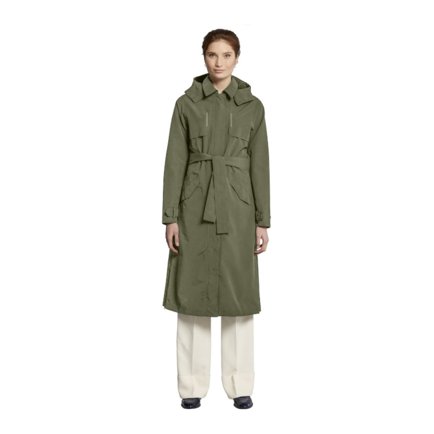 Veste trench-coat imperméable Basil Mosse en vert olive, idéale pour cyclistes urbains alliant style et protection