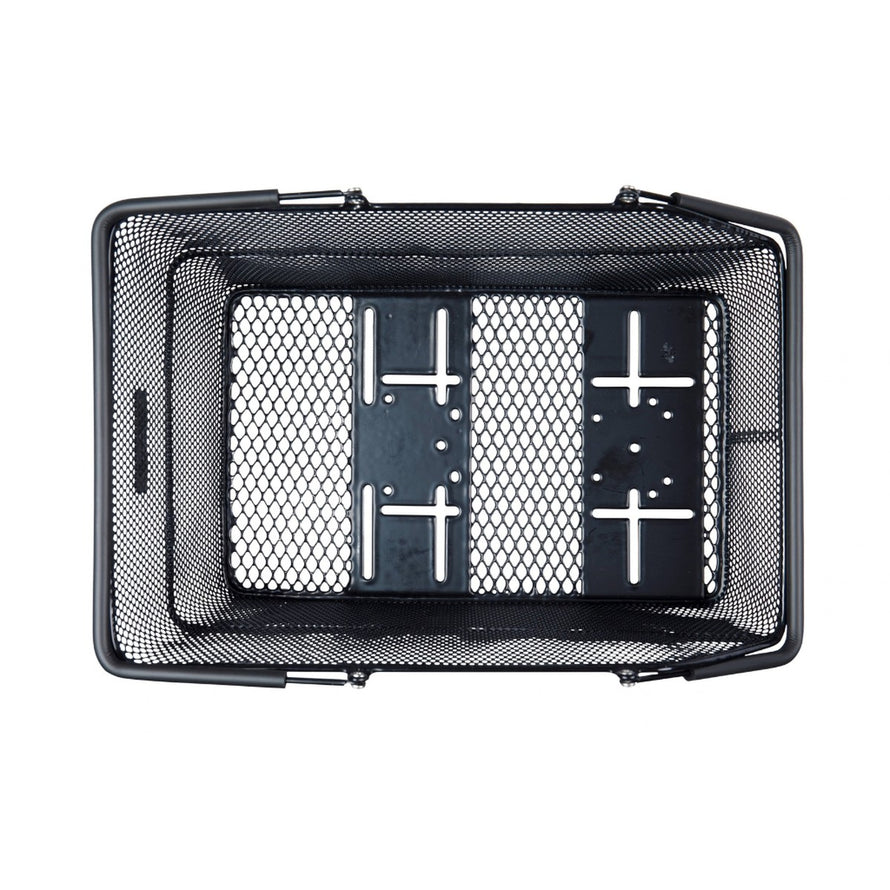 Panier arriere Basil Cento en acier noir avec fixation MIK et Multi System, ideal pour porte-bagages velo robuste