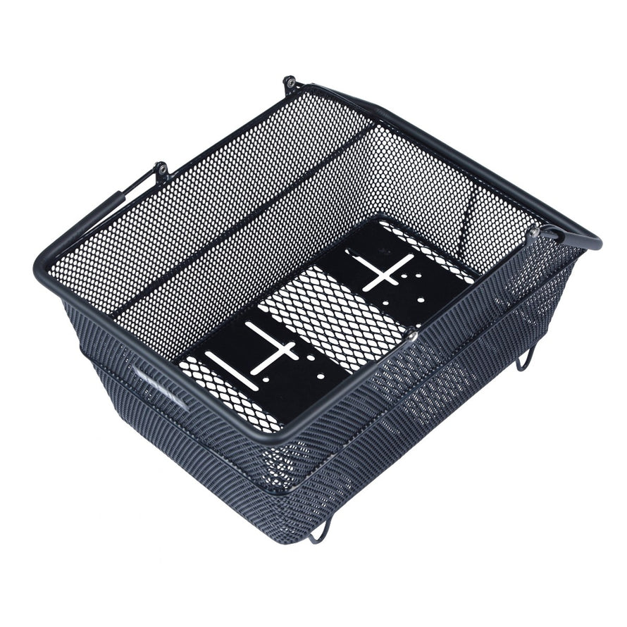 Panier arriere Basil Cento en acier noir avec fixation MIK et Multi System, solide et pratique pour velo