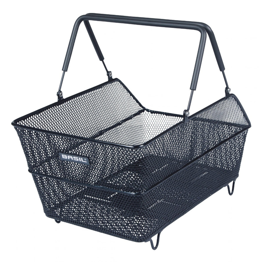 Panier arriere Basil Cento en acier noir avec fixation MIK et Multi System pour velo robuste et pratique