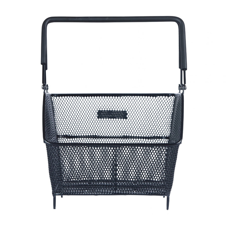Panier arriere Basil Cento en acier noir avec fixation MIK et Multi System, ideal pour porte-bagages velo
