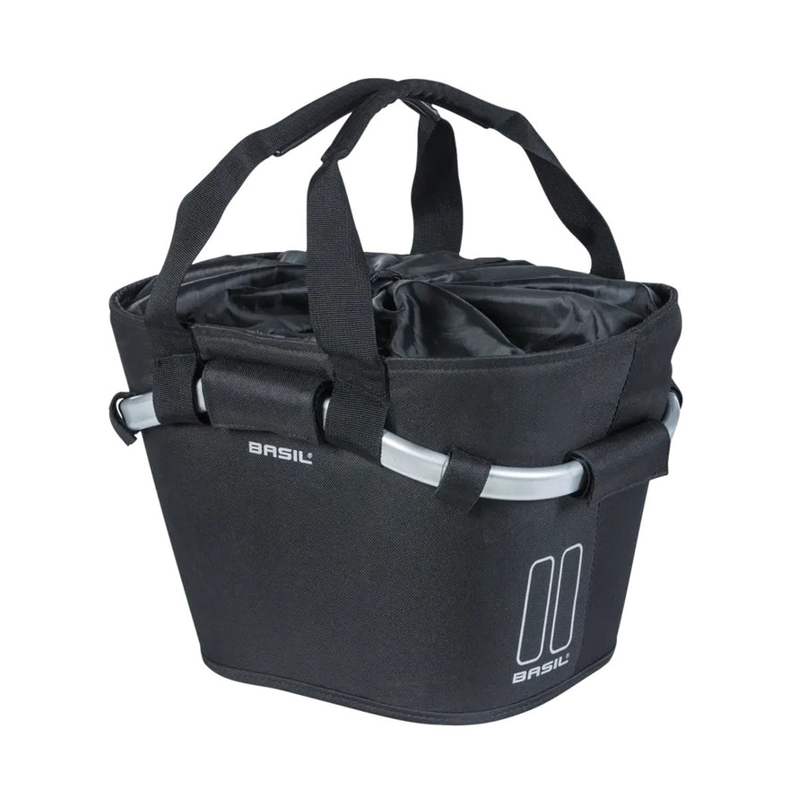 Panier vélo avant souple amovible Basil Carry All KF 15 L noir avec poignée et fermeture pratique