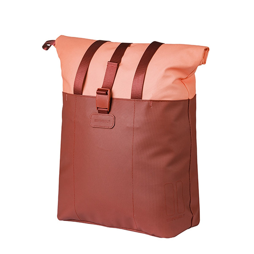 Sac cabas etanche pour velo 20 L Basil Vive en rose et marron, pratique et protege contre la pluie