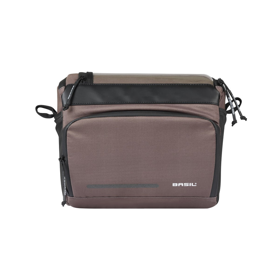 Sacoche de guidon Basil Move 7-8L taupe, idéale pour transporter vos essentiels à vélo avec style et durabilité