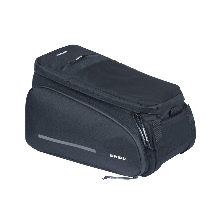 Sacoche vélo Basil Move Trunkbag 10-26L noire compatible porte-bagages MIK, compacte et résistante pour cyclistes urbains