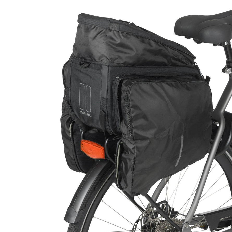 Sacoche vélo Basil Move Trunkbag 10-26L noire compatible porte-bagages MIK, idéale pour transport modulable et sécurisé