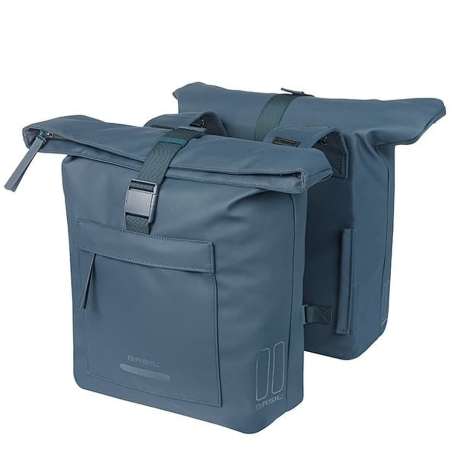 Sacoches doubles Basil Brooklyn 2 x 20,5L en bleu, résistantes et pratiques pour vélo urbain