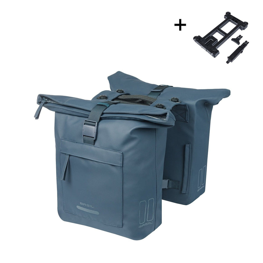 Sacoches doubles Basil Brooklyn 2 x 20,5L couleur ocean, étanches et parfaites pour vélo urbain