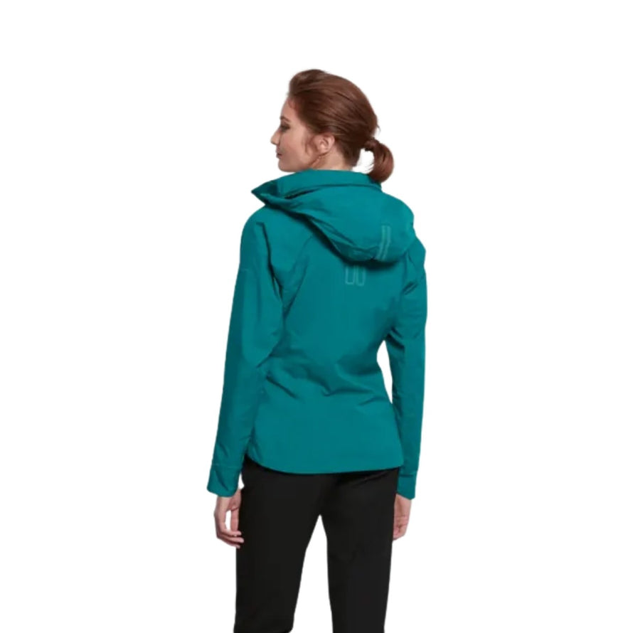 Veste imperméable et respirante Basil Skane turquoise vue de dos pour femme cycliste urbaine