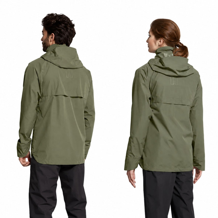 Veste imperméable Basil Hoga unisexe verte vue arrière avec capuche pour cyclistes sous la pluie