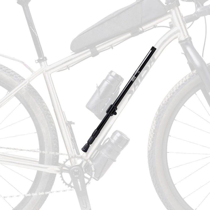 Béquille vélo télescopique stockée sur tube diagnonal du vélo