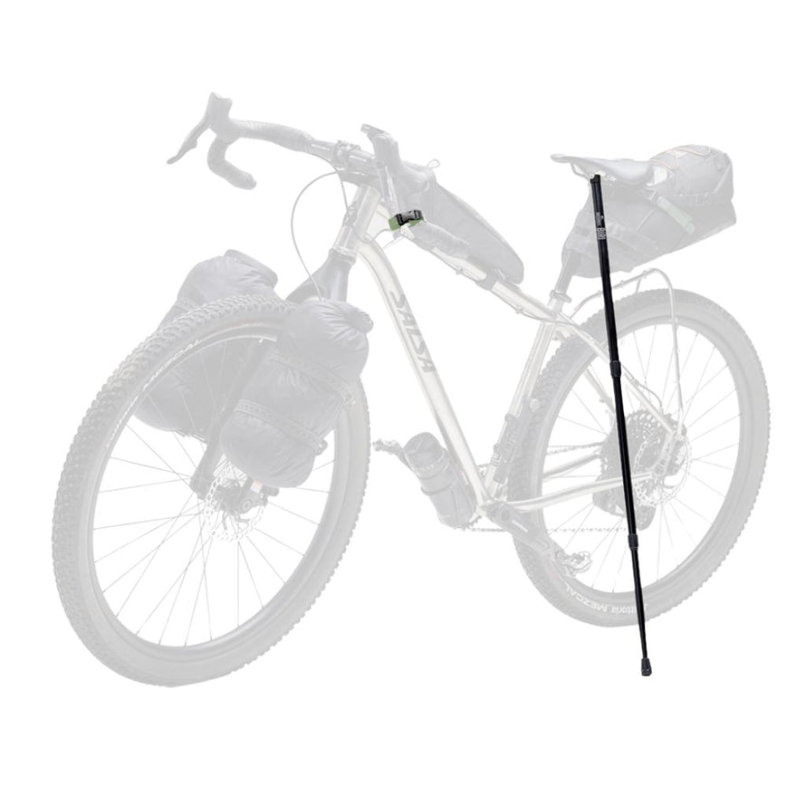 Béquille vélo télescopique Bikerando sur rail de selle pour vélo de voyage. 