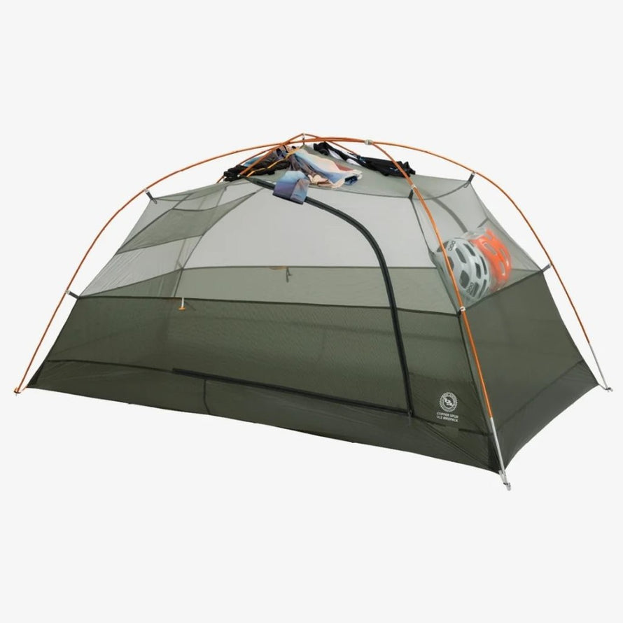 Interieur de la tente Copper Spur IL2 Bikepack de Big Agnes avec espace de rangement optimisé pour cyclotourisme