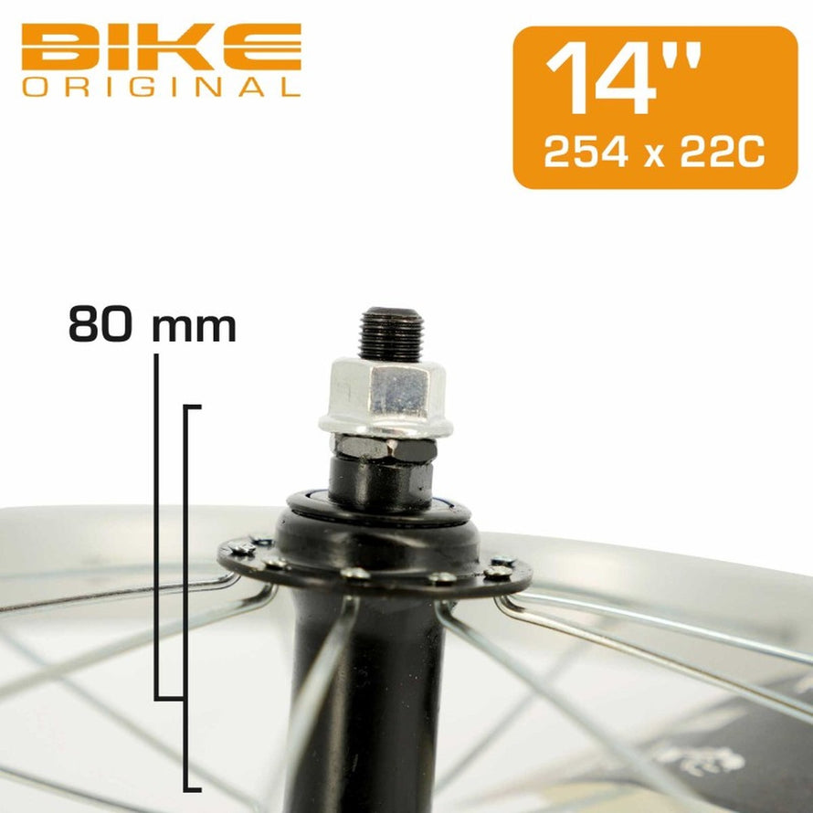 Roue avant 14 pouces enfant bike original avec jante grise et moyeu noir modele roue de velo enfant