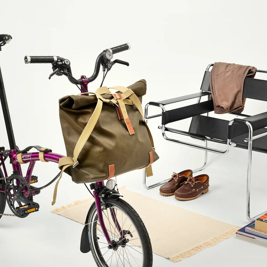 Sac à dos sacoche Brooks Pickwick Porter olive pour vélo pliant, robuste et élégant en cuir et toile