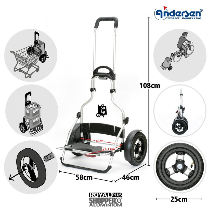 Chassis aluminium caddie velo Andersen Royal Plus avec roues 25 cm robuste et maniable pour charges jusqu a 50 kg