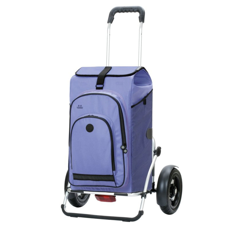 Caddie vélo Andersen Royal Plus avec sac isotherme 62L lavande équipé de roues pneus robustes