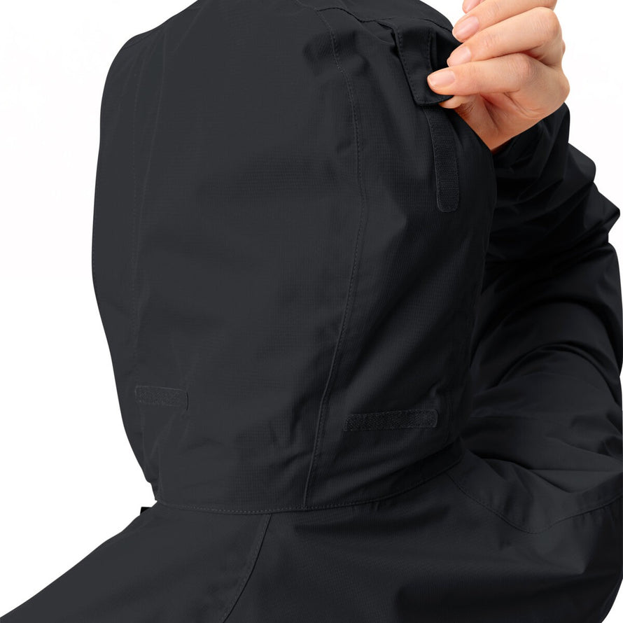 Capuche ajustable de la veste de pluie matelassée Vaude Escape pour femme, protection optimale contre la pluie