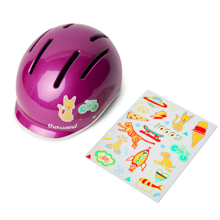 Casque vélo enfant Thousand Jr Vivid Violet avec planche d’autocollants