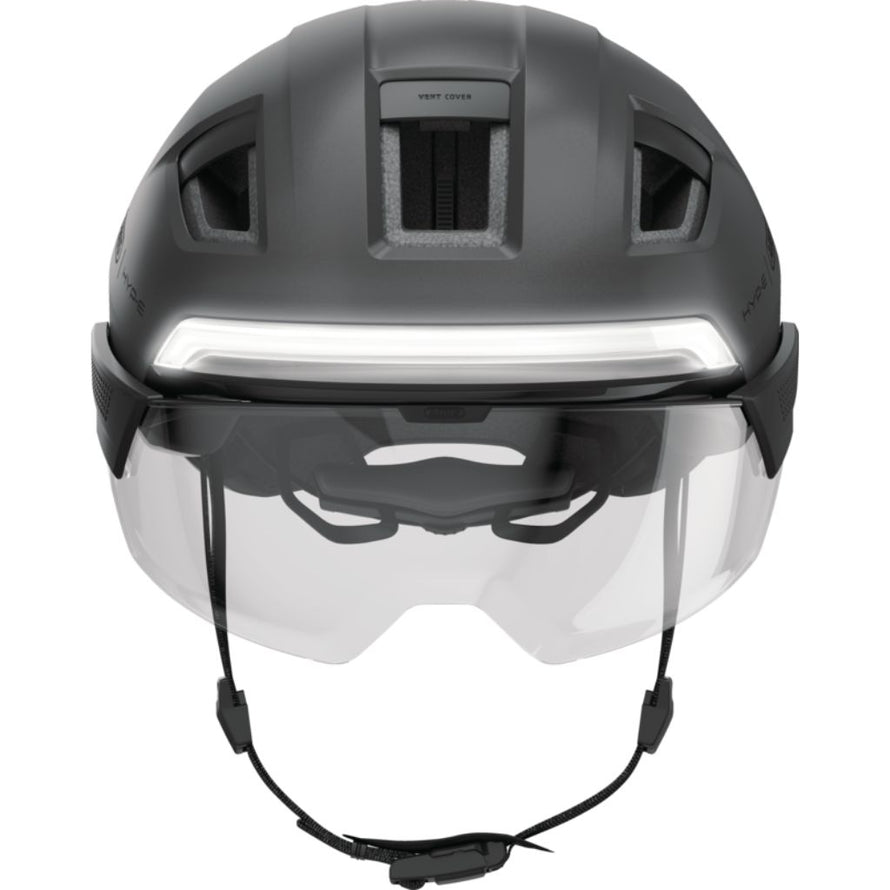 Casque de cyclisme moderne Abus avec design aérodynamique et feu stop intelligent.