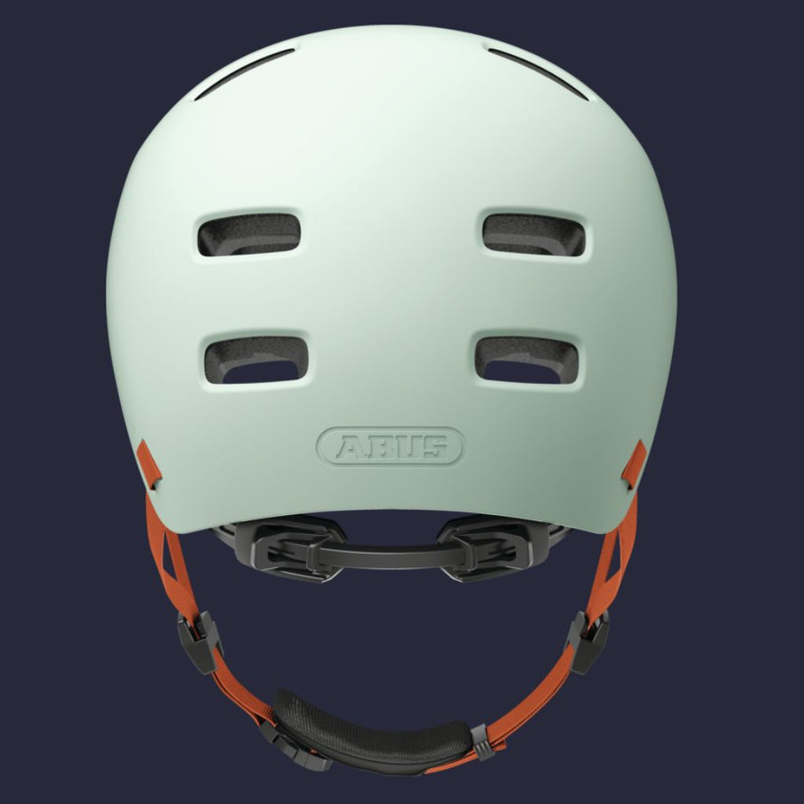 Casque Abus Xoxo avec logo Abus et système de maintien ajustable à l’arrière