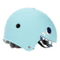 Casque vélo enfant Coolride Shark illustré d’un requin souriant, couleur bleu clair.