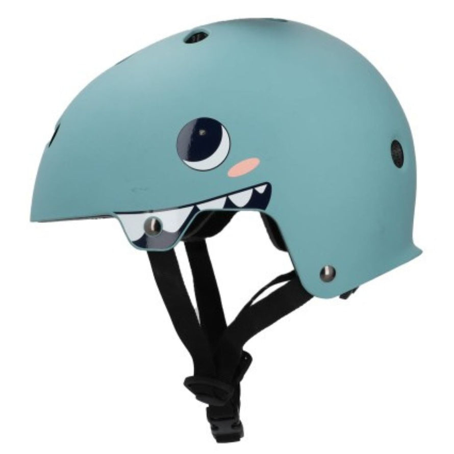 Casque enfant Coolride Shark bleu ciel avec sangle réglable, idéal pour vélo et trottinette.