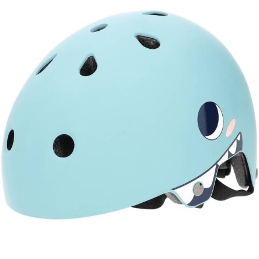 Vue latérale du casque Coolride Shark pour vélo et trottinette, design amusant.