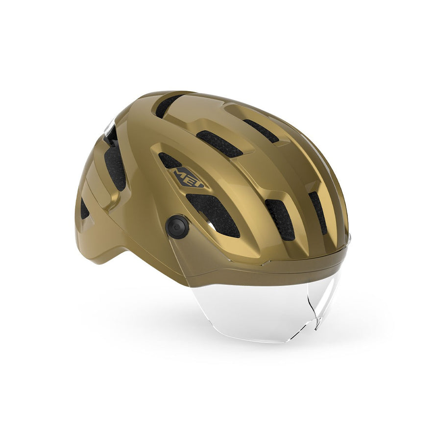 Casque Met Intercity Mips couleur sable avec visière transparente pour protection et style en vélo urbain