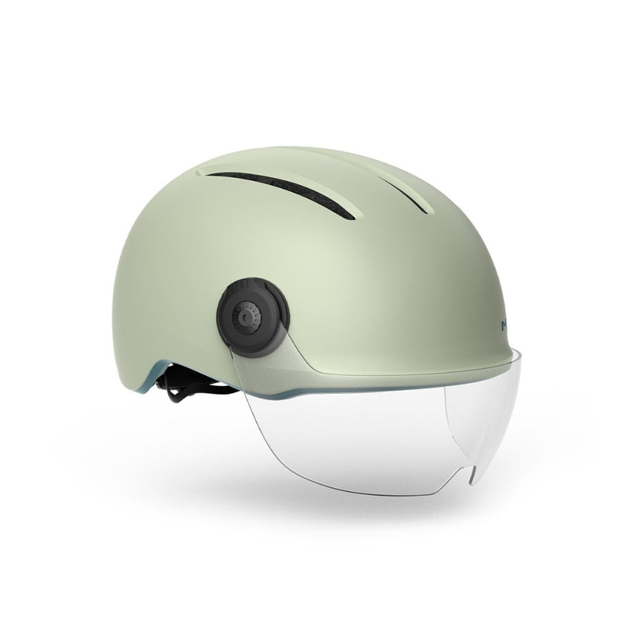 Casque Met Vibe On Mips vert pale avec visiere transparente pour cyclisme urbain moderne et securise