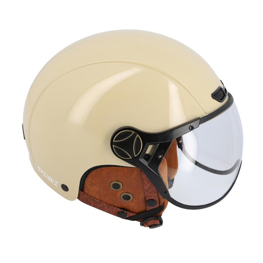 Casque urbain Optimiz O404 beige avec visiere transparente et interieur en cuir marron
