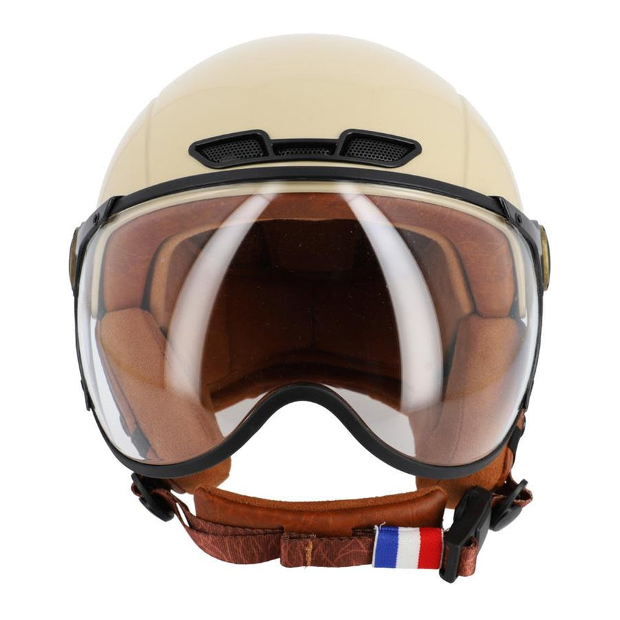 Casque urbain Optimiz O404 beige vintage avec visiere integrale et interieur confort en cuir marron