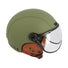 Casque urbain Optimiz O404 vert mat avec visiere transparente et interieur cuir marron