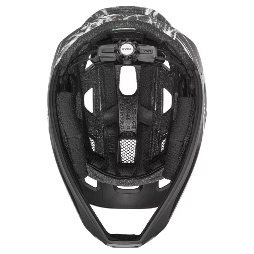 Vue de dessous du casque enfant Uvex React Jr Fullface avec mentonnière