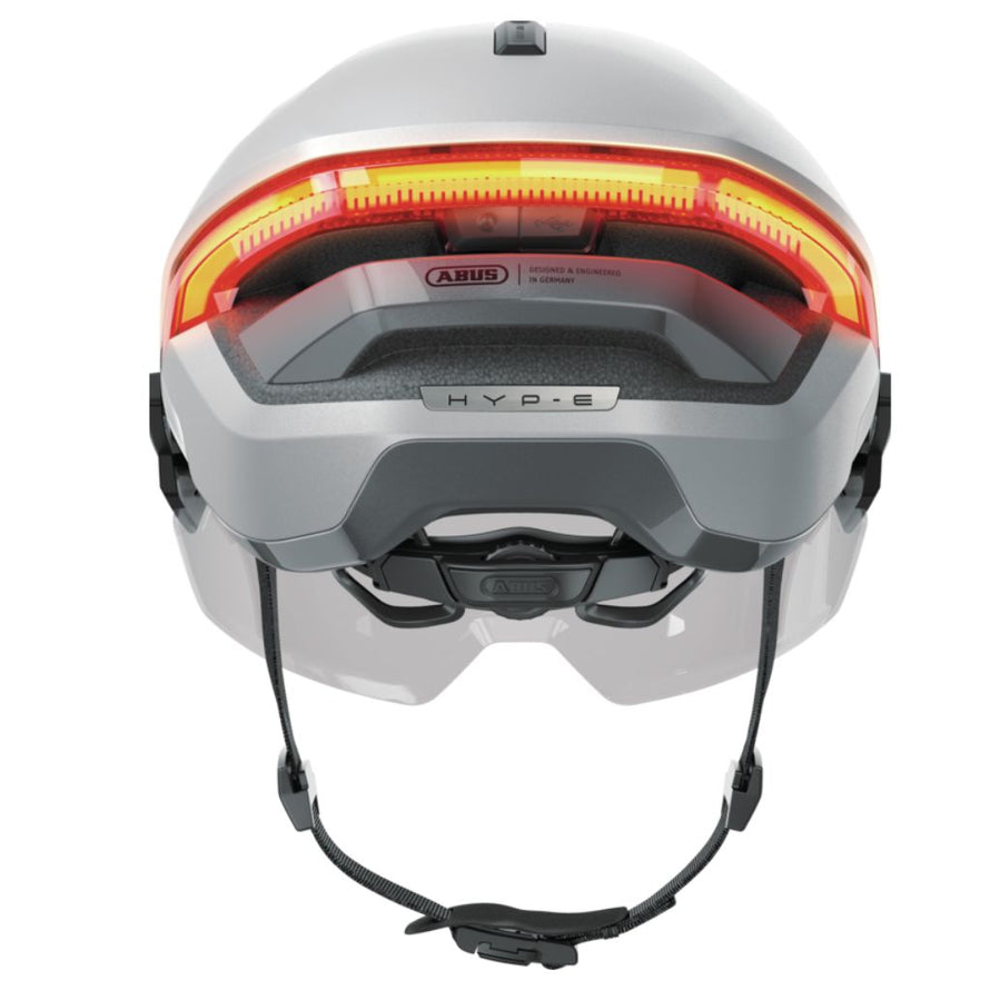 ue arrière du casque urbain Abus Hyp-E Ace avec feu stop led panoramique pour une visibilité maximale en circulation