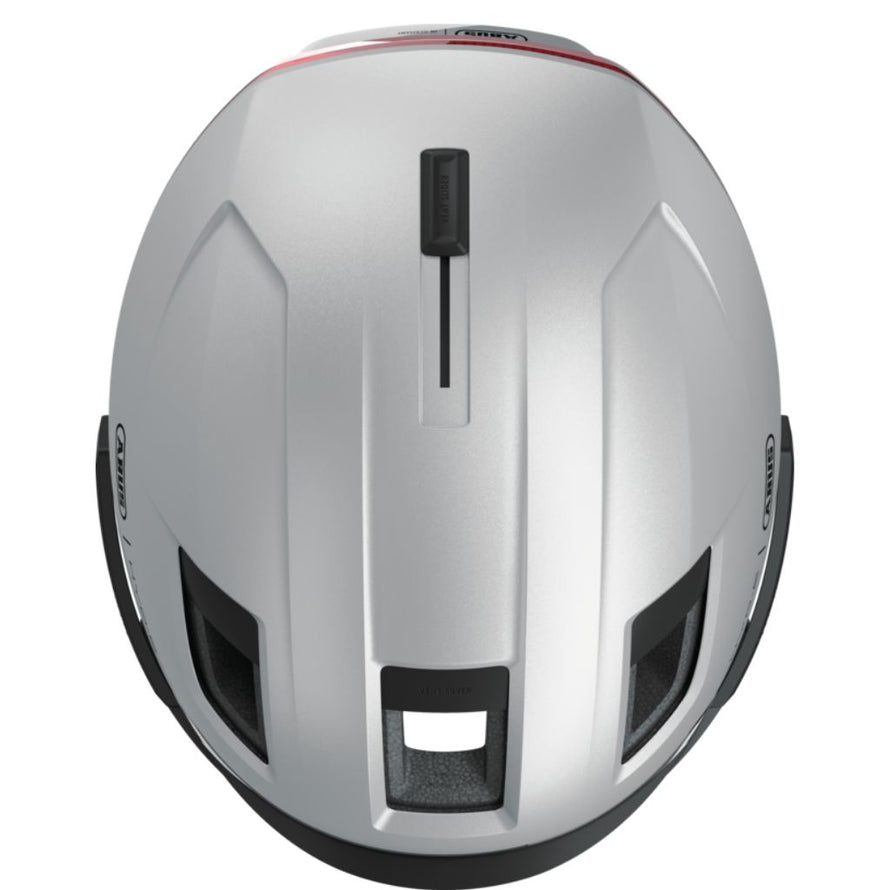Vue du dessus du casque Abus Hyp-E Ace avec aérations ajustables et design urbain moderne pour vélotaf et e-bike